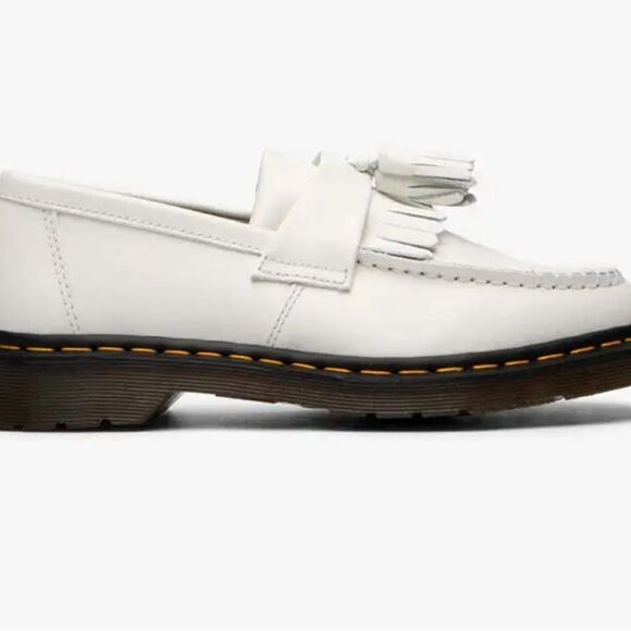 Dr Martens Docs Adrian Yellow Stitch Leather Tassel Loafers White - Picture 2 of 4